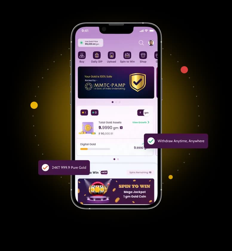 a phone mockup showing myGold mobile app UI