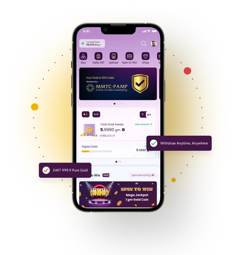 a phone mockup showing myGold mobile app UI